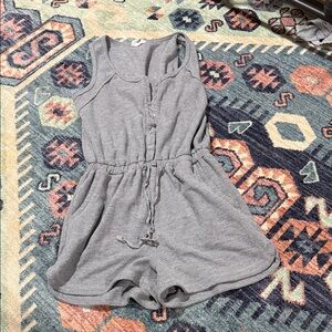 Women's Gray Sleeveless Romper - Drawstring Waist